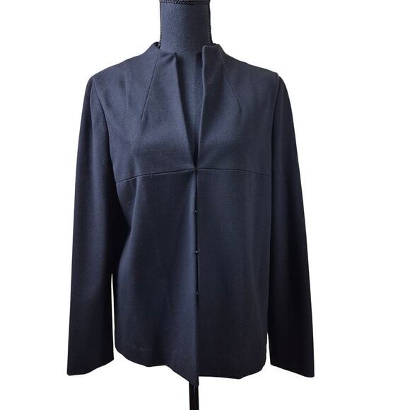 Lafayette 148 New York Viscose Leather Blazer Medium Collarless Jacket Black - Picture 2 of 8